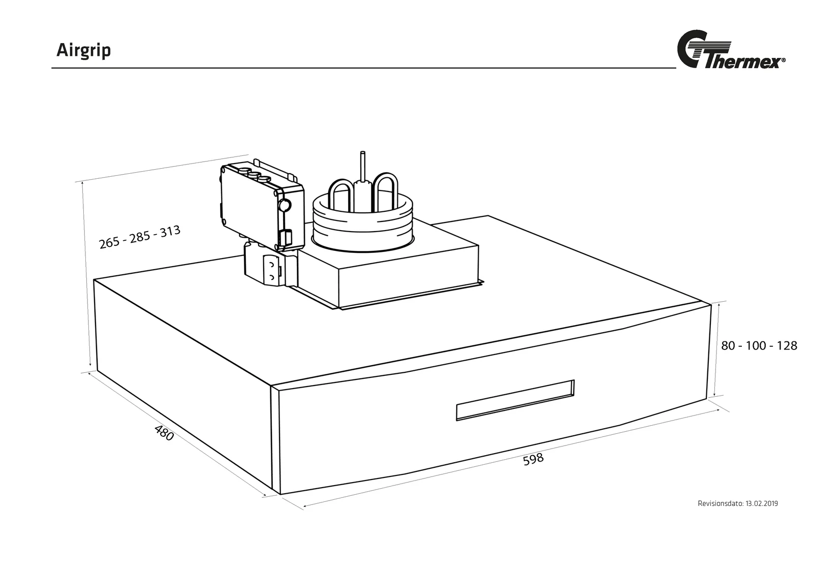 Måltegning Thermex Airgrip - Centralventilation Højde 80 mm · Sort