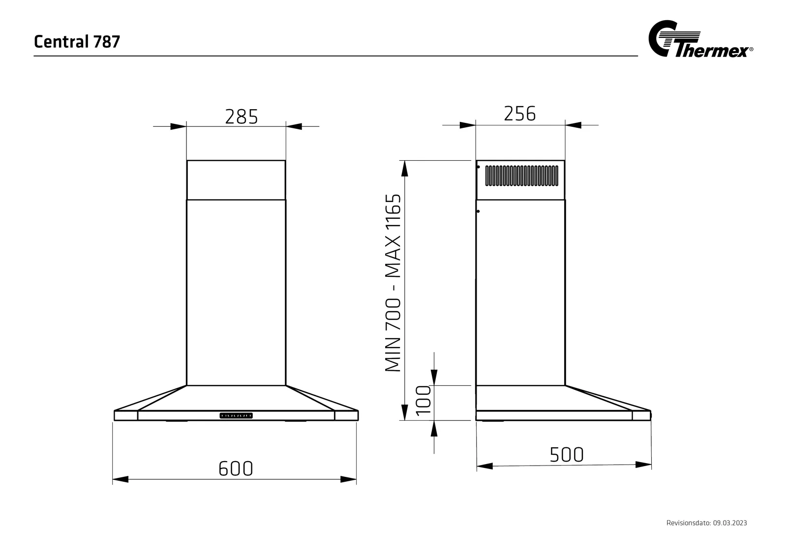 Måltegning Thermex Central 787 600 mm · Rustfri