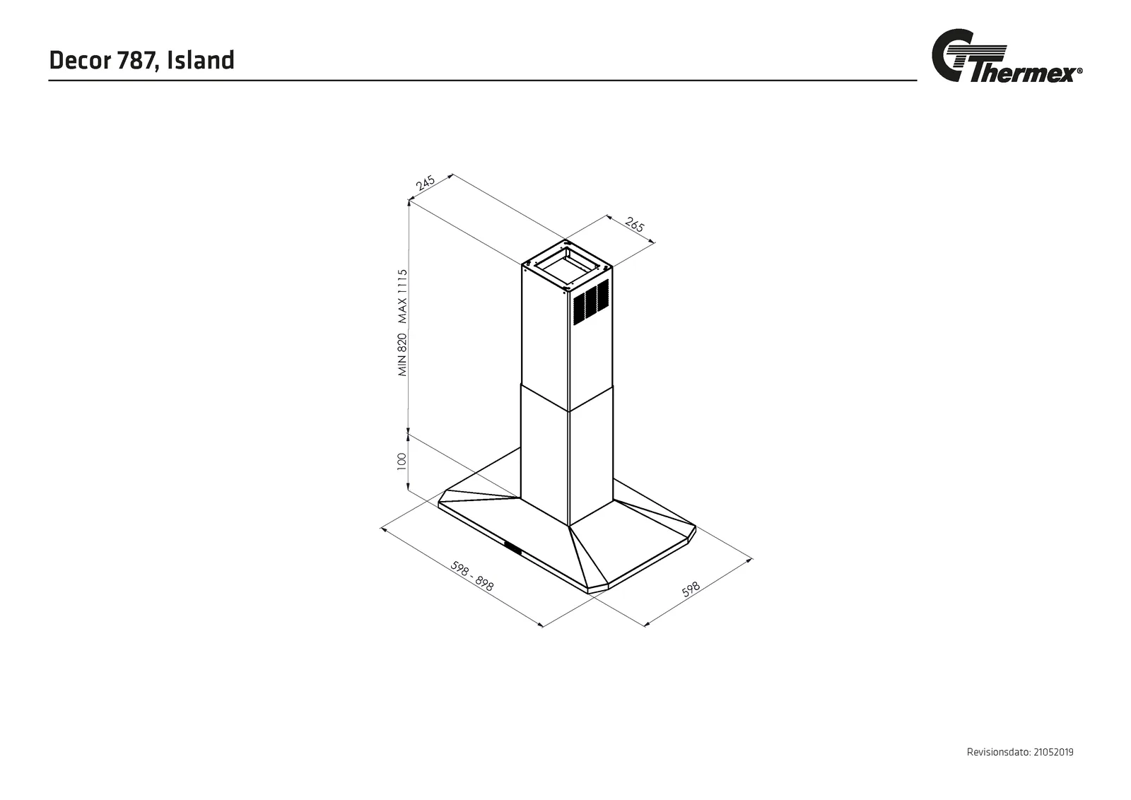 Måltegning Thermex Decor 787, Frithængende Rustfri · 900 mm · Uden motor