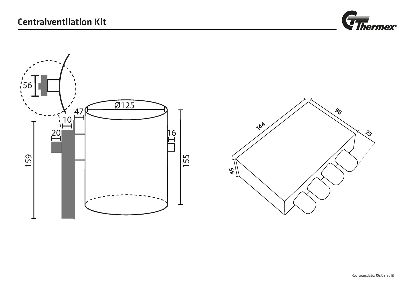 Måltegning Thermex Decor 787 væg 600 mm · Hvid · Centralventilation