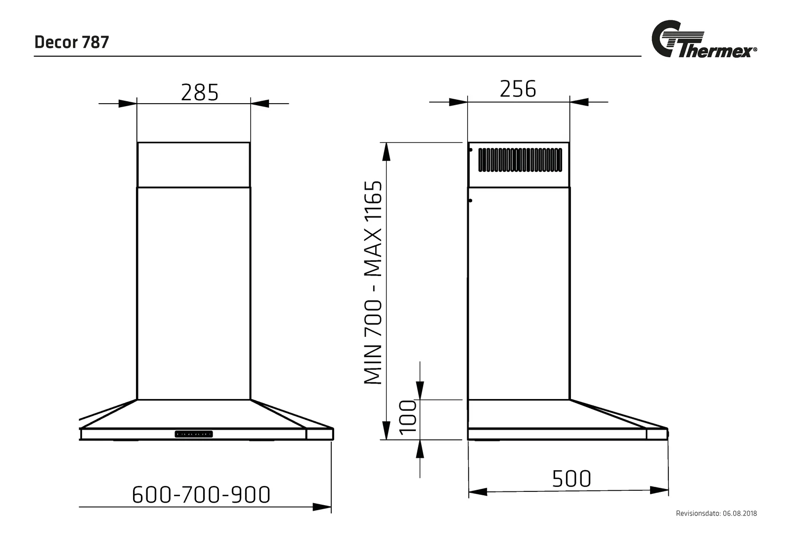 Måltegning Thermex Decor 787 væg 700 mm · Rustfri · Uden motor