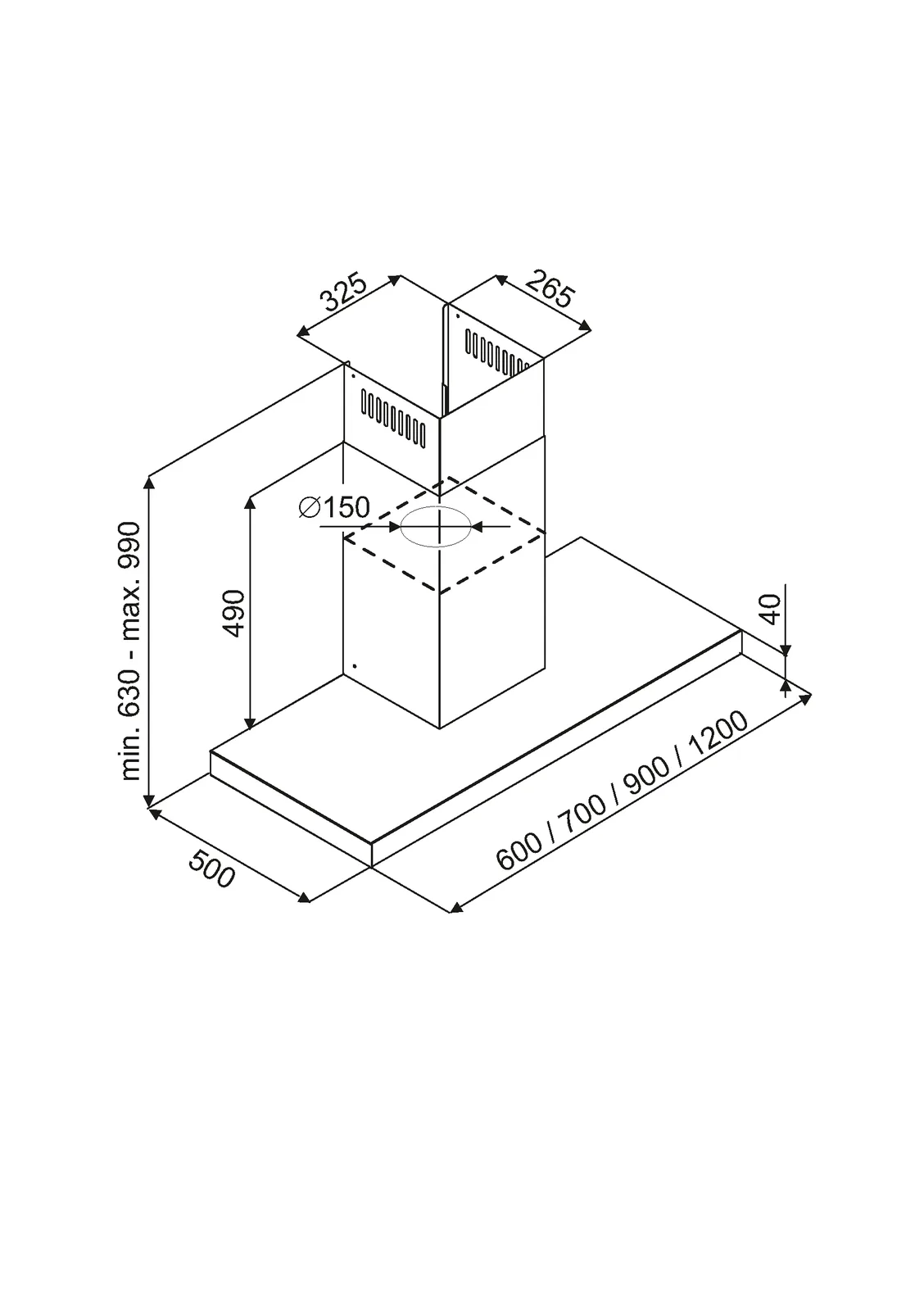 Måltegning Thermex Harwich II væg 600 mm · Rustfri · Centralventilation
