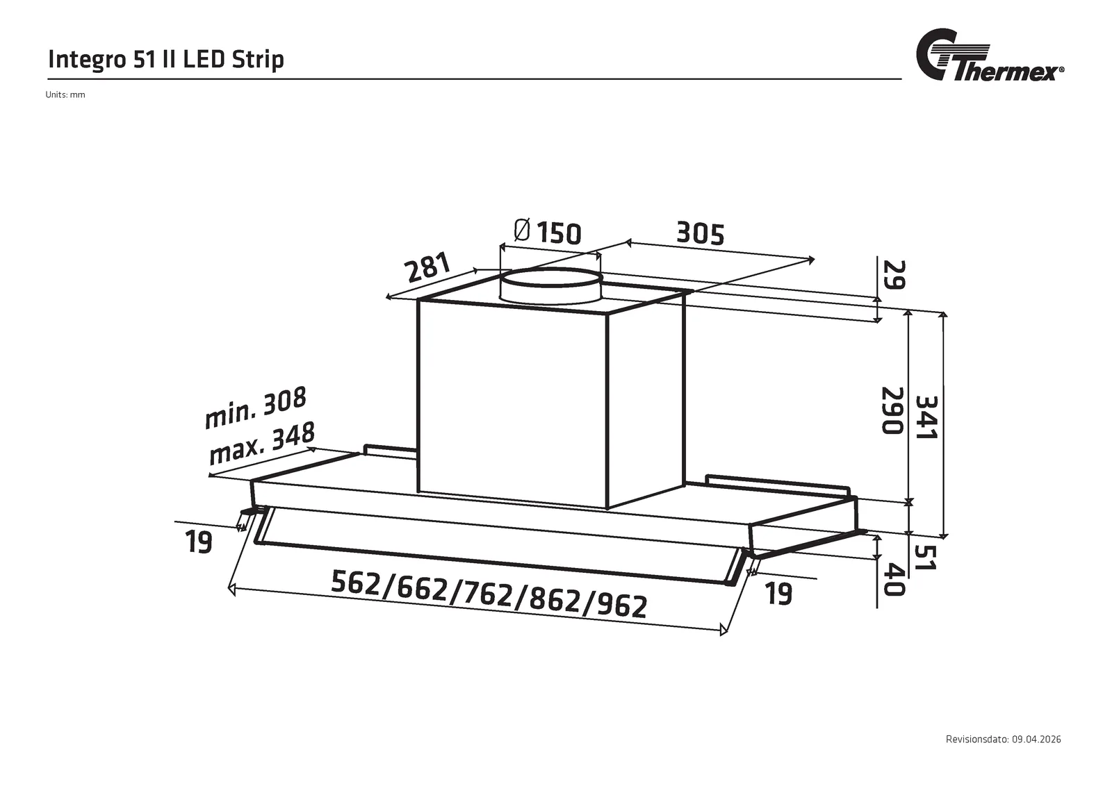 Måltegning Thermex Integro 51 II LED strip 800 mm