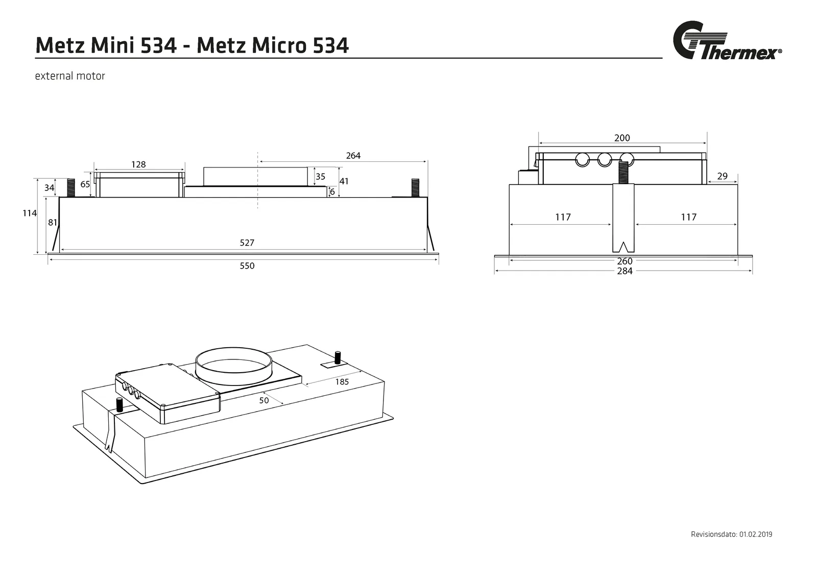 Måltegning Thermex Metz Micro 550 mm · Hvid · Centralventilation