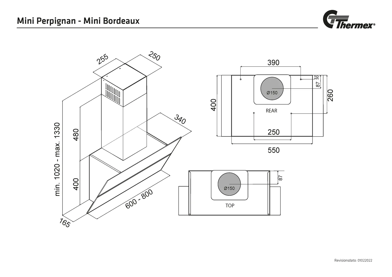 Måltegning Thermex Mini Perpignan 600 mm · Sort · Uden motor
